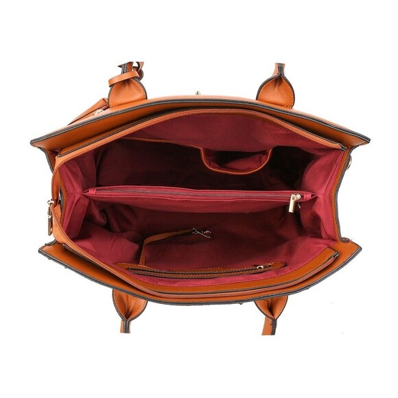 Women's Brown Scarf Satchel for Women Top Handle With Wallet Two Piece Set - Picture 6 of 10